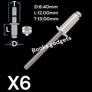 994 K-41187 Kit 6pz Rivetto in Alluminio D:6.40mm L:12.00mm T:13.00mm per Rivestimenti e Ripari