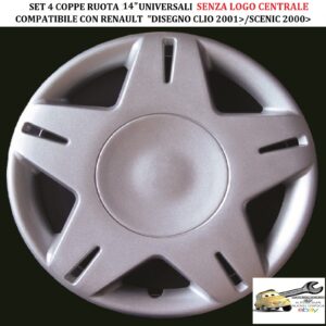 349 418.14 Per RENAULT “Disegno Clio 2001″ Set 4 Copricerchi 14” Universali (SENZA LOGO)