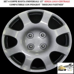 349 492.15 Per PEUGEOT “Disegno Partner″ Set 4 Copricerchi Coppe Ruota 15” Universali (SENZA LOGO)