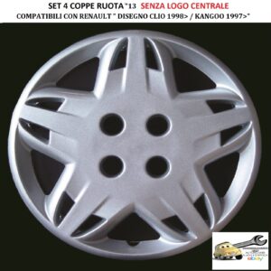 349 413.13 Per RENAULT "Disegno Clio dal 1998" Set 4 Copricerchi 13" Universali (SENZA LOGO)