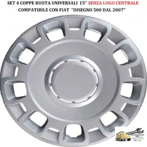 349 762.15 Per FIAT “Disegno 500 dal 2007″ Set 4 Copricerchi Coppe Ruota 15” Universali (SENZA LOGO)