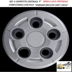 Per FIAT “Disegno Ducato 2007-2016″ Set 4 Coppette Ruota Centrali 9” Universali (SENZA LOGO)