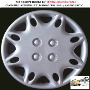 349 414.13 Per RENAULT “Disegno Kangoo dal 1997″ Set 4 Copricerchi 13” Universali (SENZA LOGO)