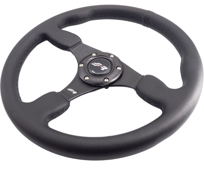 Volante Defender Piatto in Ecopelle e cucitura nera Razze Alluminio 350mm Simoni racing