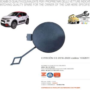 966 1332811 Per Citroen C3 dal 09/2016-03/2020 Coprigancio Paraurti Anteriore Primer 1618037780
