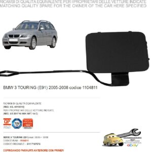 966 1104811 Per Bmw 3 (E91) Touring 08/2005-08/2008 Coprigancio Paraurti Anteriore Primer 51117167575