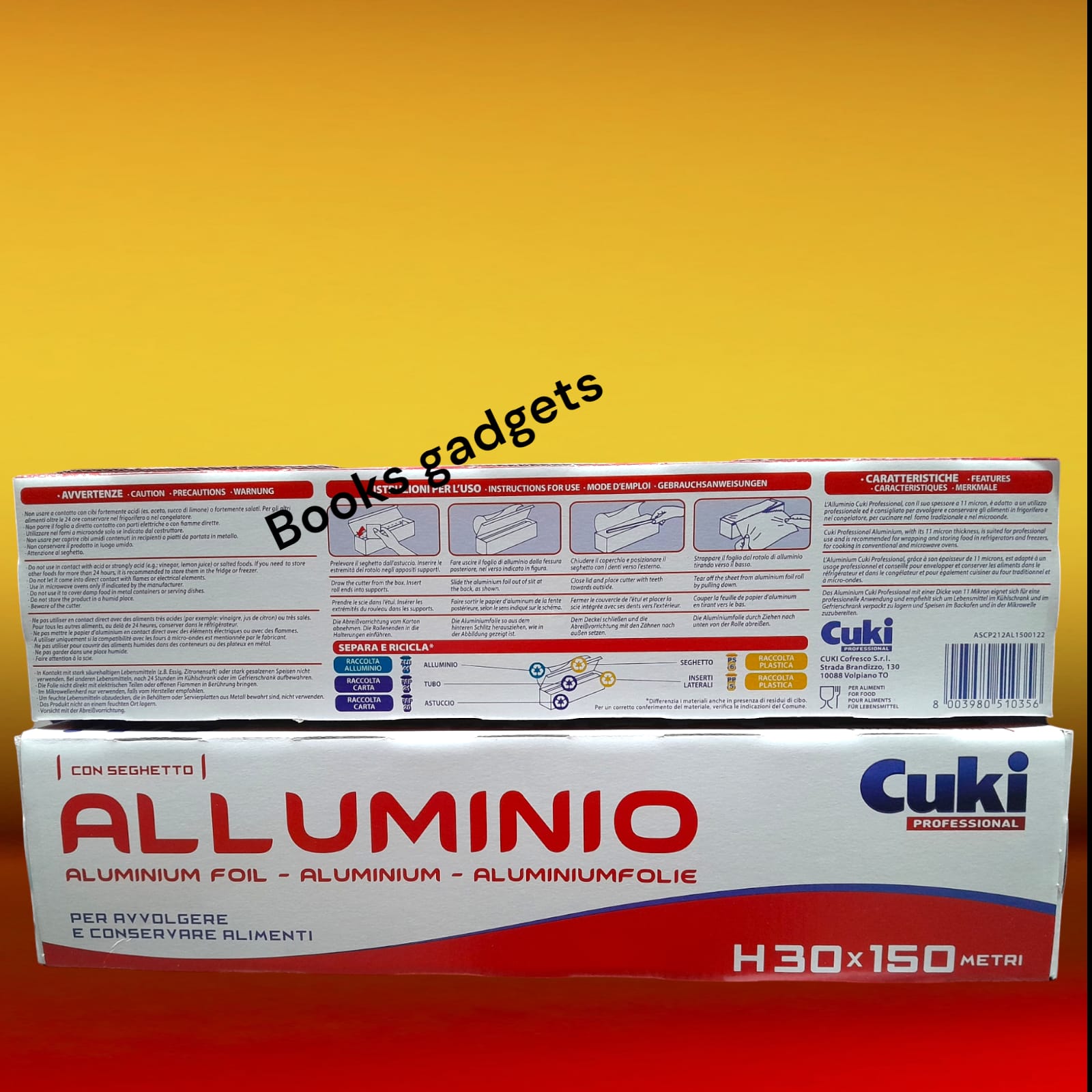 12 Confezioni Cuki Professional Carta Alluminio per Alimenti con Seghetto H30x150Mt