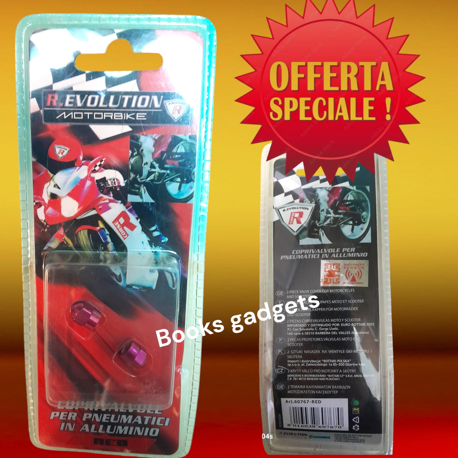 8016038607670 Coppia Coprivalvole Tappini Moto Scooter Alluminio YEH, Rosso Design Sportivo