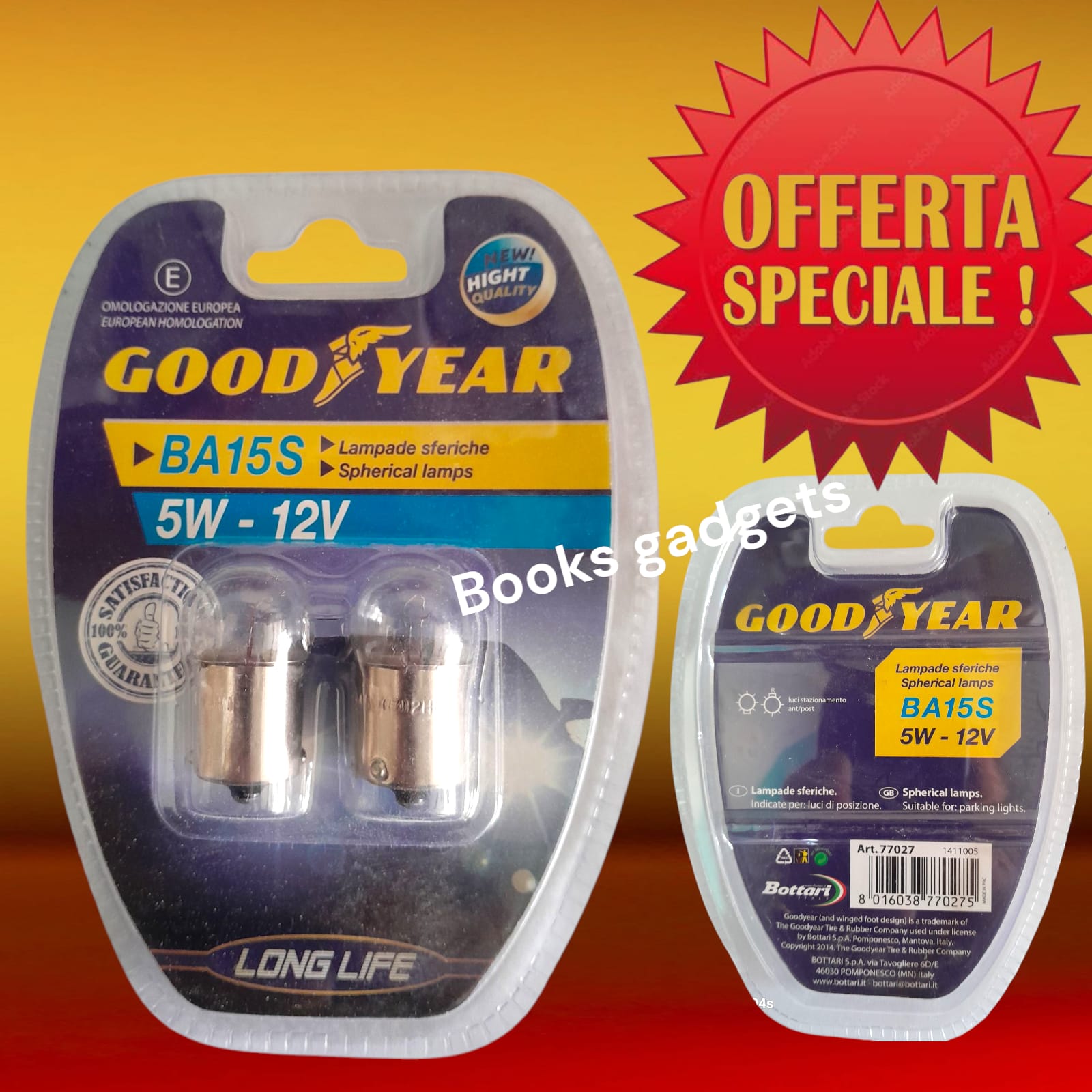 8016038770275 GOODYEAR Coppia Lampada Lampadina Sferica per Fanali Auto 12V BA15S 5W
