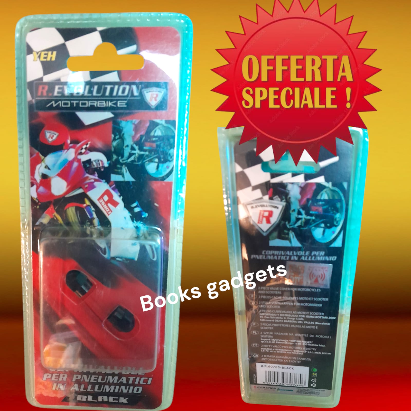 8016038607656 Coppia Coprivalvole Tappini Moto Scooter Alluminio YEH, Nero Design Sportivo