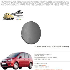 966 1036821 Per Ford C-Max 05/2007-02/2010 Coprigancio Paraurti Posteriore Primer 1234121