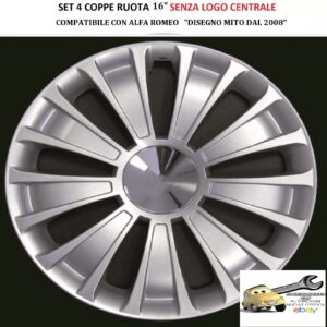 349 746.16 Per ALFA ROMEO “Disegno Mito dal 2008″ Set 4 Copricerchi 16” Universali (SENZA LOGO)