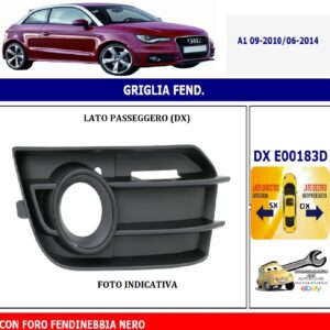 986 E00183D Per Audi A1 09/2010-06/2014 Griglia Fendinebbia Dx con Foro Nero 8X0807682AZDE