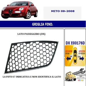 986 E00176D Per Alfa Romeo Mito dal 09/2008 Griglia Fendinebbia Dx 156084787-156085731