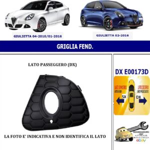 986 E00173D Per Alfa Romeo Giulietta dal 02/2016 Griglia Fendinebbia Dx 156090419