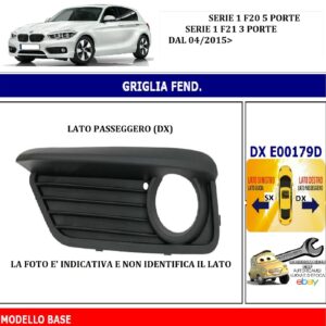 986 E00179D Per Bmw 1 (F20 5 porte/F21 3 porte) dal 04/2015 Griglia Fendinebbia Dx Mod.Base 51117371666