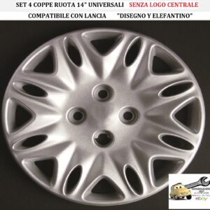 349 369.14 Per LANCIA “Disegno Y Elefantino″ Set 4 Copricerchi 14” Coppe Universali (SENZA LOGO)
