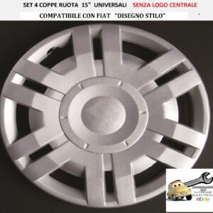 349 706.15 Per FIAT “Disegno Stilo″ Set 4 Copricerchi 15” Coppe Universali (SENZA LOGO)