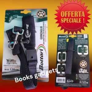 8016038168201 Guinzaglio Nero per Cani con Connettore Cintura di Sicurezza per Auto Bottari