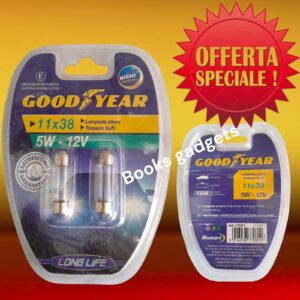 8016038770312 GOODYEAR Coppia Lampada Lampadina per Auto a Siluro 12V 11x38 5W Luce Elevata