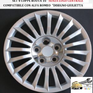 349 752.16 Per Alfa Romeo “Disegno Giulietta dal 2010″ Set 4 Copricerchi 16” Universali (SENZA LOGO)