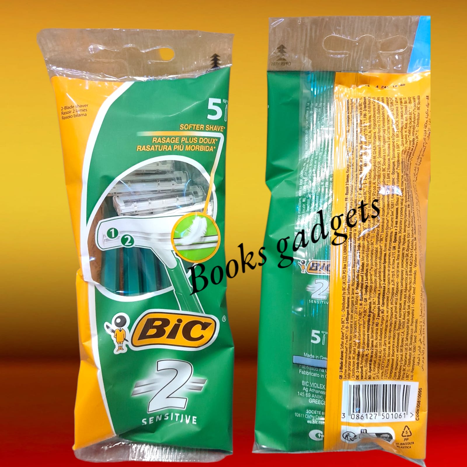 1 Confezione (5 Rasoi) Bic Lametta Rasoio Sensitive a Due Lame Rasatura Morbida
