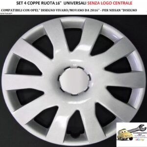 349 825.16 Per Opel "Disegno Movano 2016" Set 4 Copricerchi 16" Coppe Universali SENZA LOGO