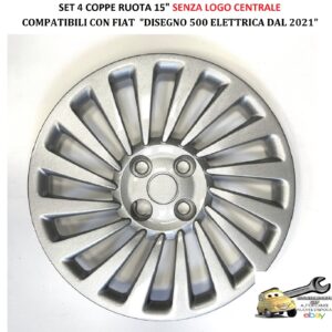 349 779.15 Per Fiat "Disegno 500 Elettrica da 2021 " Set 4 Copricerchi 15" Universali (SENZA LOGO)