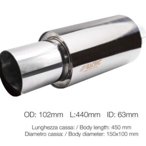 989 ESR088 Marmitta Termina di Scarico in Acciaio Inox Lucidato a Specchio Uscita Rotonda Simoni Racing