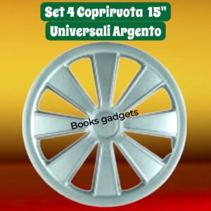 963 259091590 Set 4 Copricerchi Coppe Ruota Borchie Copriruota 15” Argento Universali (SENZA LOGO)