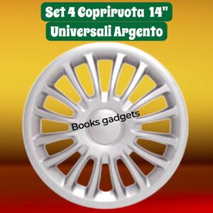 963 259081490 Set 4 Copricerchi Coppe Ruota Borchie Copriruota 14” Argento Universali (SENZA LOGO)