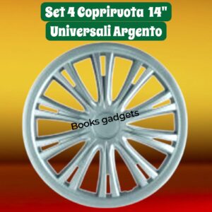 963 25910490 Set 4 Copricerchi Coppe Ruota Borchie Copriruota 14” Argento Universali (SENZA LOGO)