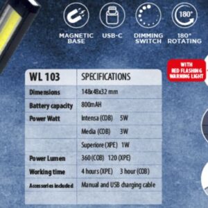 Sirius Lampada da lavoro Misure 148x48x32 360 lumen 800mAH 5W