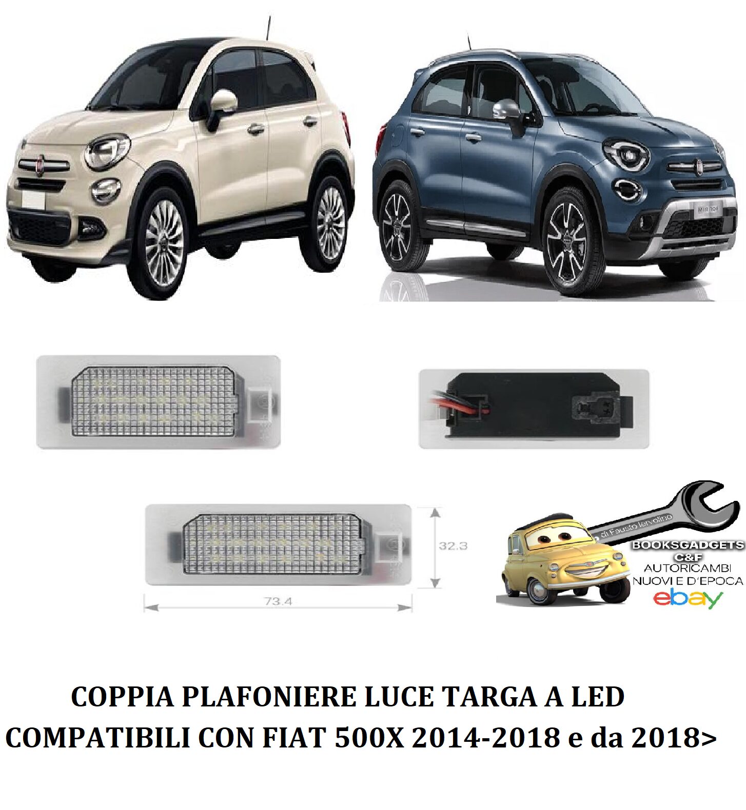 961 PLL-064 Per Fiat 500x 2014-2018 Coppia Plafoniere luce targa a Led oem 51962525 Sirius