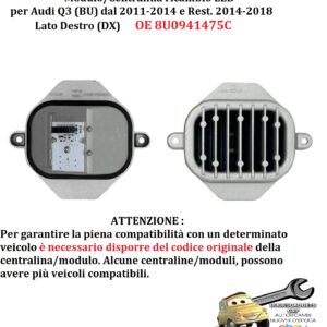 961 LM3002 Per Audi Q3 (BU) 2011-2014 Modulo/Centralina Led Anteriore Destro Dx 8U0941475C