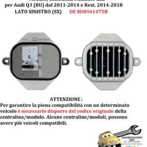 961 LM3001 Per Audi Q3 (BU) 2014-2018 Modulo/Centralina Led Anteriore Sinistro Sx 8U0941475B