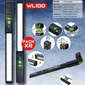 961 WL100 Sirius Lampada da lavoro 47x40x910 separabili 1.200lm 2200+2200mAH