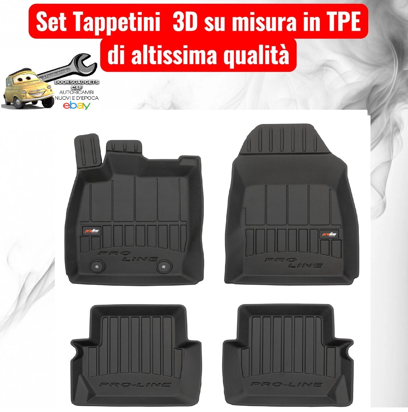 988 3D407565 Per Ford Fiesta VI da 2008-2017 Set Tappetini su Misura in TPE con Bordi Rialzati