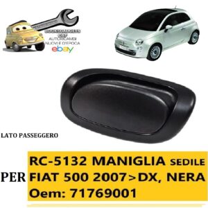 38 5132 Per Fiat 500 dal 2007 Maniglia Sedile Dx (Passeggero) Nera 71769001