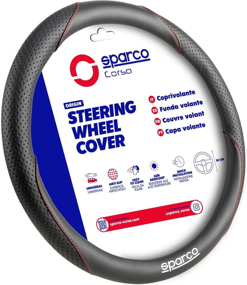 980 13086 Sparco Origin Coprivolante ø38cm PVC e Gomma Elastico Nero/Rosso con Logo