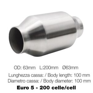 989 CAT1 Catalizzatore Metallico 200 celle Ø63mm Compatibile Euro 5 in Acciaio Spazzolato