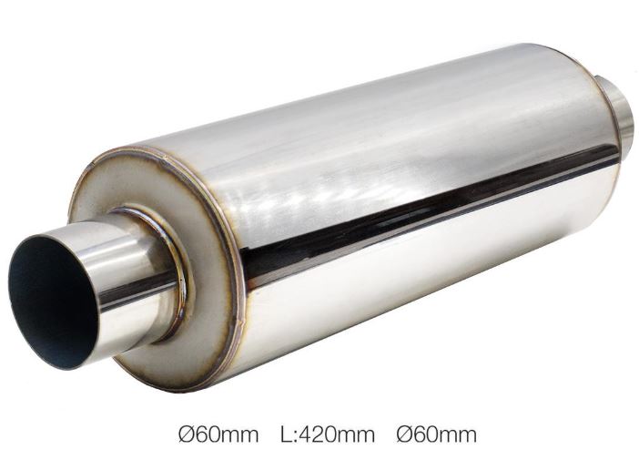 Marmitta Universale Silenziatore Grezzo in Acciaio Inox L:420mm Ø60mm Simoni Racing