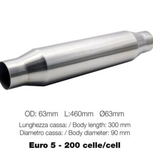 989 CAT2 Catalizzatore metallico 200 Celle Ø63 mm L460 Compatibile Euro 5 in Acciaio Spazzolato