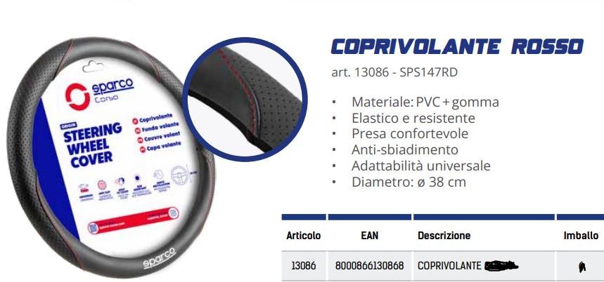 Sparco Origin Coprivolante ø38cm PVC e Gomma Elastico Nero/Rosso con Logo