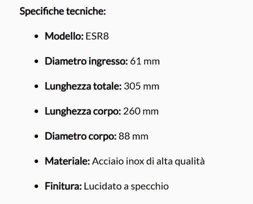 Silenziatore Universale Non lucidato Uscita rotonda. L:550mm Compatibile con terminali SR