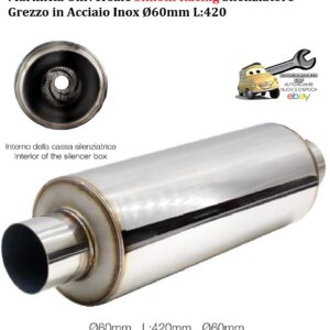 989 ESR1 Marmitta Universale Silenziatore Grezzo in Acciaio Inox L:420mm Ø60mm Simoni Racing
