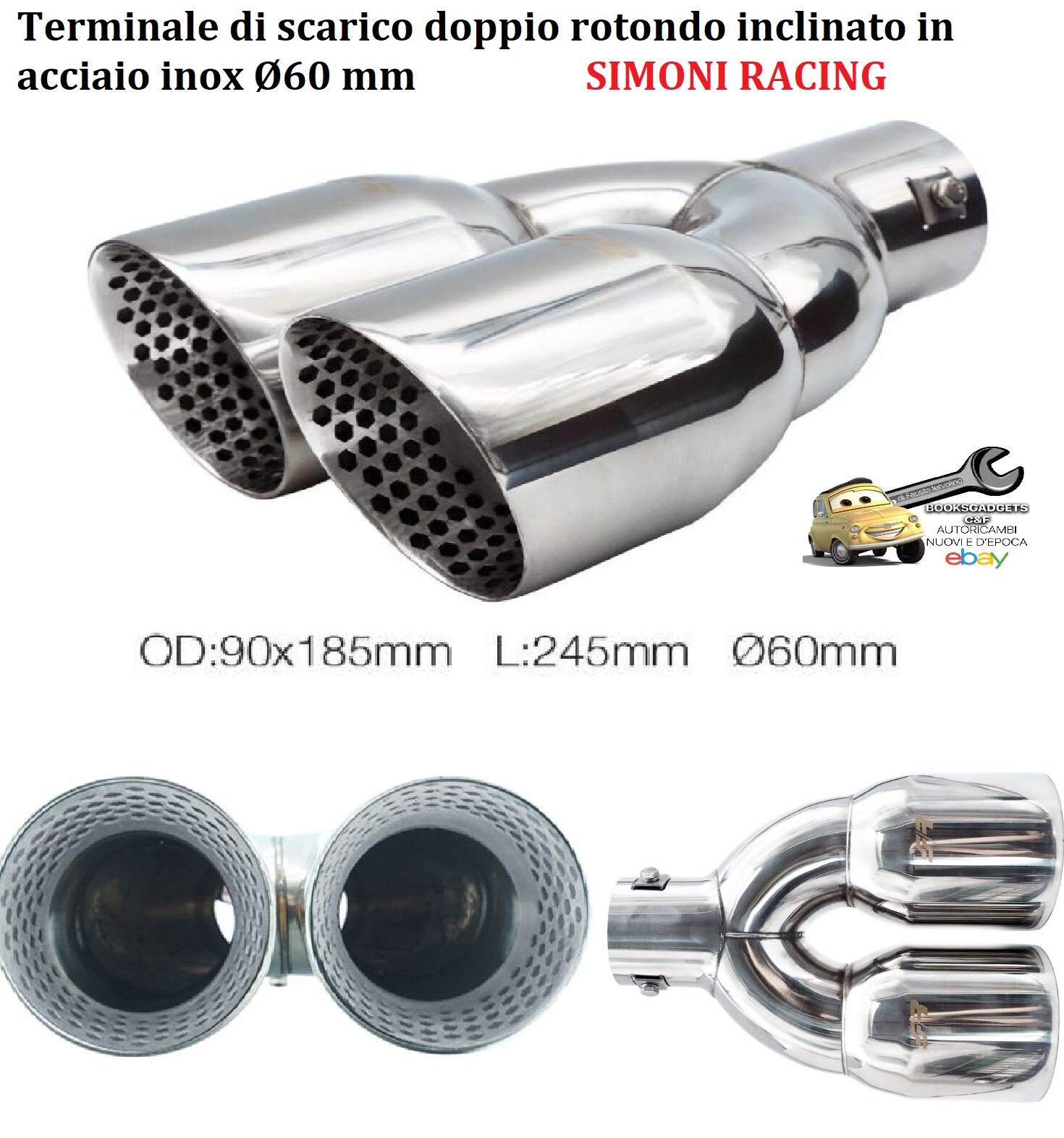 989 TRX/113 Terminale di scarico doppio Rotondo inclinato in acciaio inox Ø60mm Simoni Racing