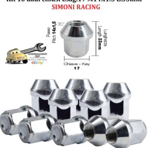 989 DR/25-10 Kit 10 Dadi chiusi Esagono17 M14X1.5 Lunghezza 33mm Simoni Racing