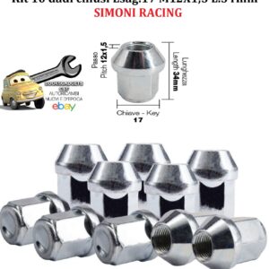 989 DR/23-10 Kit 10 Dadi chiusi Esagono 17 M12X1.5 Lunghezza 34mm Acciaio Inox Zincato Simoni Racing
