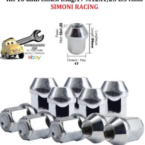 989 DR/24-10 Kit 10 Dadi chiusi Esagono 17 M12X1.25 Lunghezza 34mm Acciaio Inox Zincato Simoni Racing